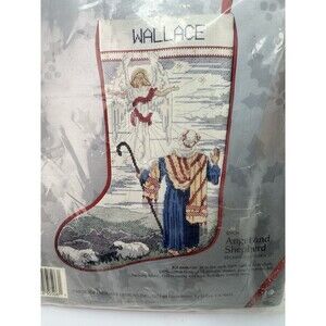 Vintage Angel Shepherd Nativity Cross Stitch Stocking Kit Candamar 1990